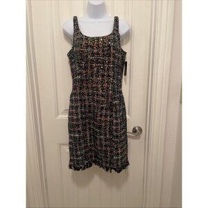 Boston‎ Proper Black / Multicolored Fringe & Sequins Dress Women’s Sz 6 Fringe